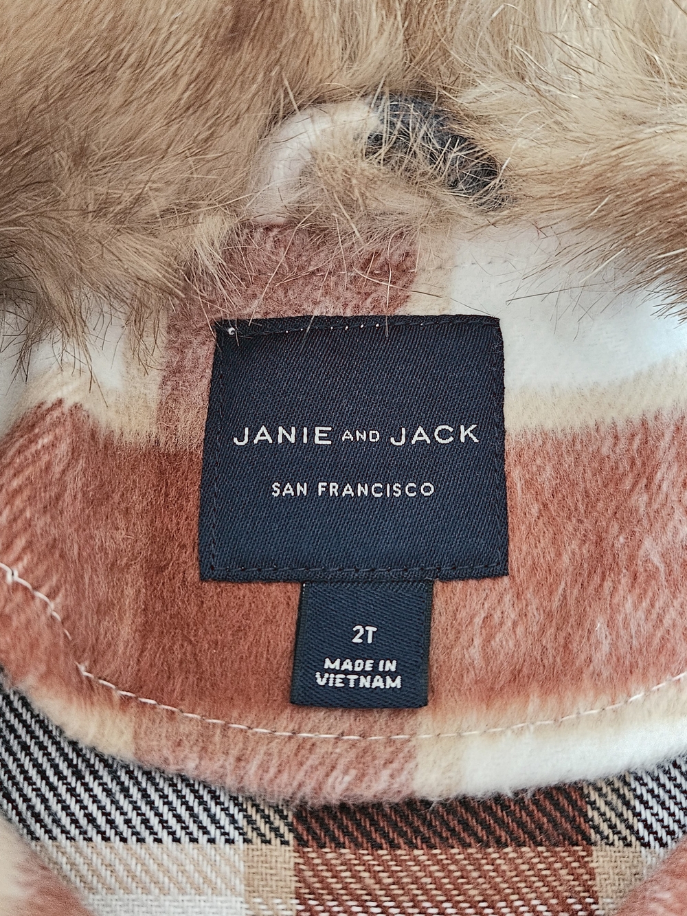 Janie and Jack Plaid Poncho Cape Coat Faux Fur Collar 2T Rust Brown Cream - Picture 2 of 13